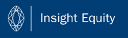 Logo for Insight Equity featuring a geometric, diamond-shaped design on the left and the text Insight Equity in white on a blue background.