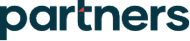The word partners in lowercase dark teal letters, with the letter t stylized to include a small red triangle at the top right.